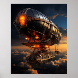Viktorianischer Zeppelin Sunset: Steampunk Fantasy Poster
