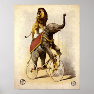 Viktorianischer Zirkus und Elephant auf Tricycle Poster