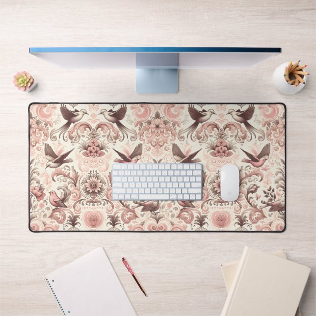 Viktorianisches Aviar: Ein pastellrosa Garten Schreibtischunterlage (Büro 1)