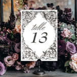 Viktorianisches Bad bis zum Tod Schwarz & Weiß Hoc Tischnummer<br><div class="desc">Erleben Sie Ihre gotische Hochzeit mit einer Viktorianisch inspirierten Hochzeitskampagne, die zeitlose Eleganz und Geheimnis ausstrahlt. Dieses atemberaubende Design, das an eine antike Buchbindung erinnert, besticht durch eine schwarz-weiße Lakefilee, die den Charme vergangener Zeiten widerspiegelt. Lass deine Liebe mit einer so unvergesslichen Tischnummer wie deines Tages. Erstellt von der einfachen...</div>