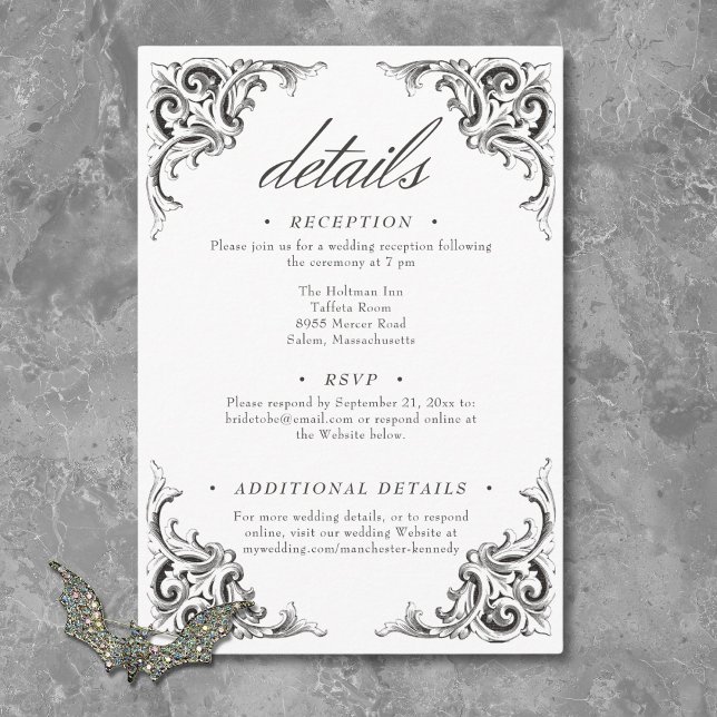 Viktorianisches Bad bis zum Tod Schwarz-weiß Hochz Begleitkarte (Victorian Bat Until Death Black White Wedding Enclosure Card)