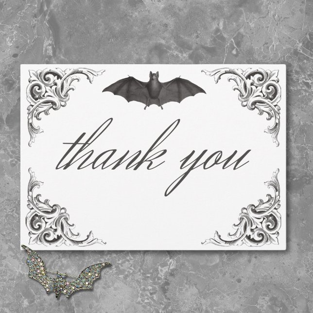 Viktorianisches Bad bis zum Tod Schwarz-weiß Hochz Dankeskarte (Victorian Bat Until Death Black White Wedding Thank You Card)