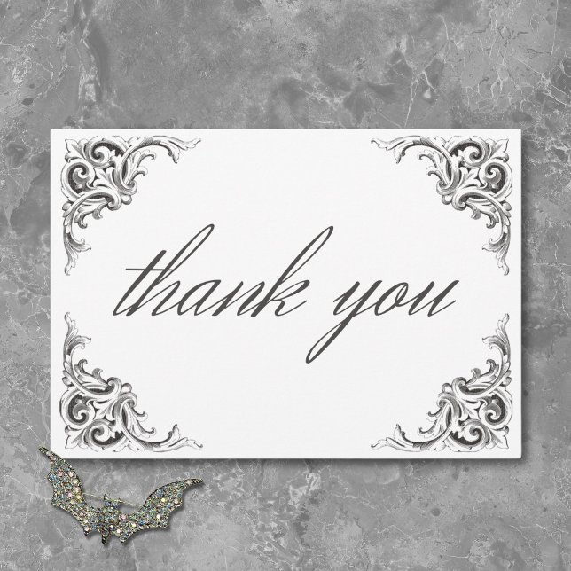 Viktorianisches Bad bis zum Tod Schwarz-weiß Hochz Dankeskarte (Victorian Bat Until Death Black White Wedding Thank You Card)