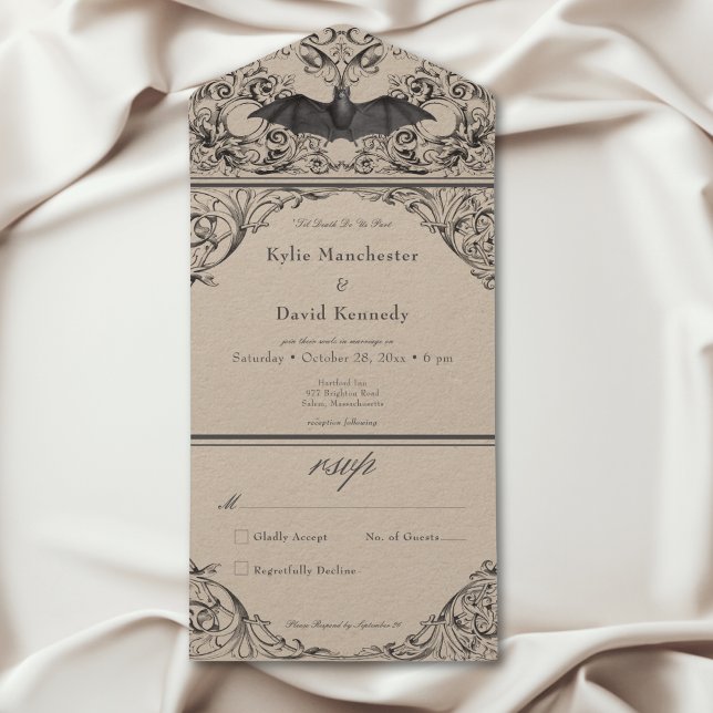 Viktorianisches Bad bis zum Tod schwarzen Tan Kein All In One Einladung (Victorian Bat Until Death Black Tan No Dinner All In One Invitation)