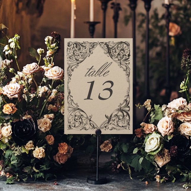 Viktorianisches Bat bis zum Tod Schwarz & Braun Ho Tischnummer (Victorian Bat Until Death Black & Brown Wedding Table Number)