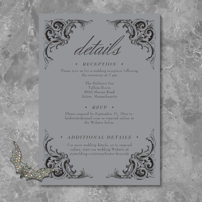 Viktorianisches Bat bis zum Tod Schwarz & Grau Hoc Begleitkarte (Victorian Bat Until Death Black & Gray Wedding Enclosure Card)