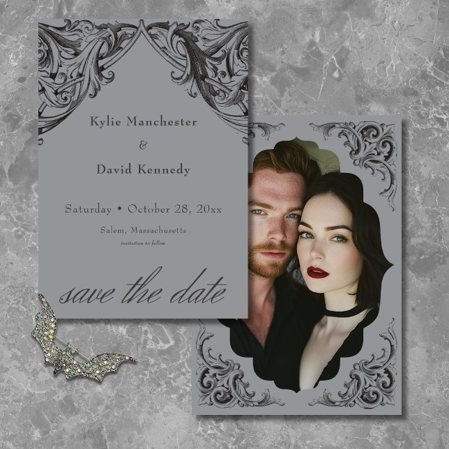 Viktorianisches Bat bis zum Tod Schwarz & Grau Hoc Save The Date (Von Creator hochgeladen)