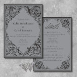 Viktorianisches Bat bis zum Tod Schwarz & Grau zwe Einladung<br><div class="desc">DIESE EINLADUNG IST ZWEI SEITEN, MIT WEDDING REZEPTION UND UAWG INFORMATIONEN AUF DER RÜCKSEITE. EINE TRADITIONELLE EINSEITENEINLADUNG STEHT AUCH IN DER SAMMLUNG ZUR VERFÜGUNG. Erleben Sie Ihre gotische Hochzeit mit einer Viktorianisch inspirierten zweiseitigen Hochzeitseinladung, die zeitlose Eleganz und Geheimnis ausstrahlt. Dieses atemberaubende Design, das an eine antike Buchbindung erinnert, besticht...</div>