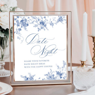 Viktorianisches blaues Französisches Blumendatum Poster