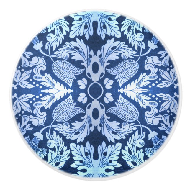 Viktorianisches blaues Muster Schubladen Keramikknauf (Vorderseite)