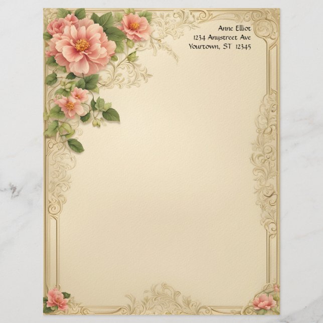 Viktorianisches Blumen- und Rahmen-Schreibpapier Briefbogen (Vorderseite)