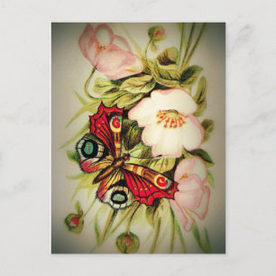 Viktorianisches Blumen- und Schmetterlingsmotiv Postkarte