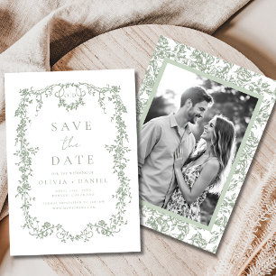 Viktorianisches Blumengeschirr Grünes Foto Französ Save The Date