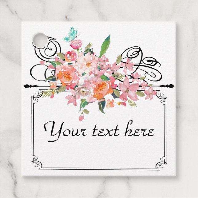 Viktorianisches Blumenhängezeichen Hochzeit Schwar Geschenkanhänger (Vorderseite)