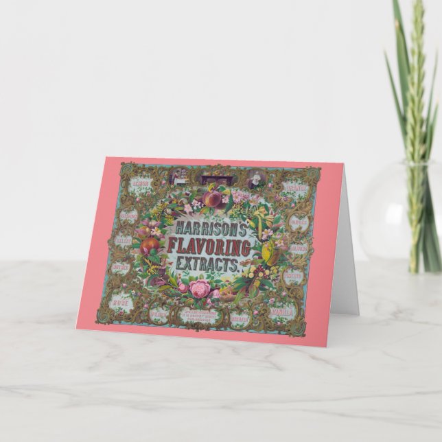 Viktorianisches Blumenobst Backextrakte Vintag Karte (Vorderseite)