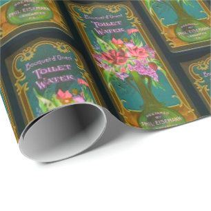 Viktorianisches Blumenparfüm-Label in Schwarz, Tür Geschenkpapier