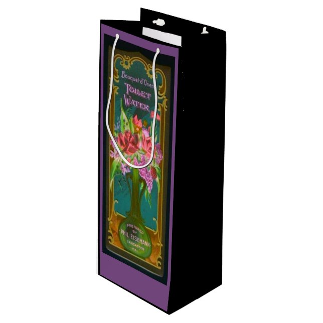 Viktorianisches Blumenstrauß-Parfüm-Etikett lila Geschenktüte Für Weinflaschen (Vorderseite Schrägansicht)