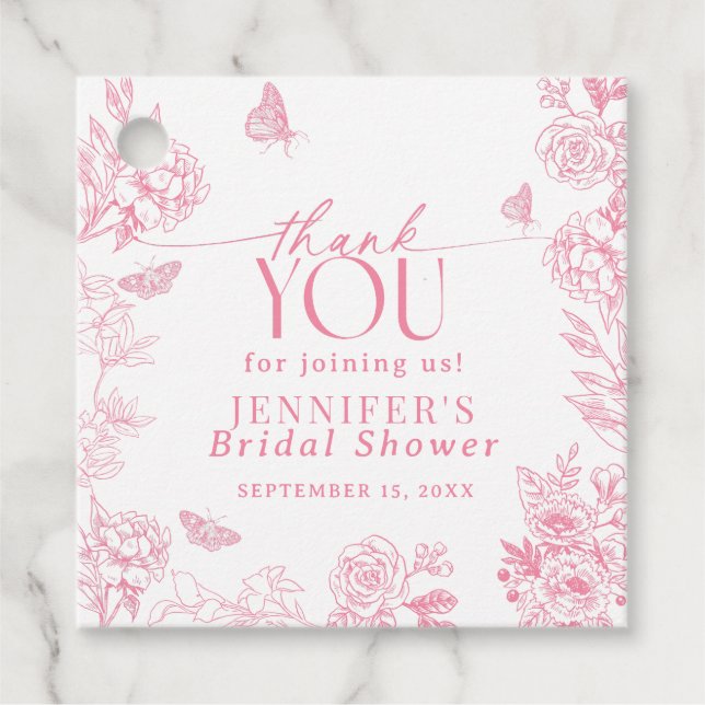 Viktorianisches Blütenrosa und weißes Schmetterlin Geschenkanhänger (Vorderseite)