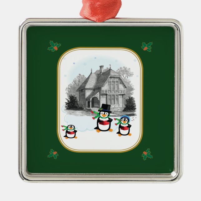 Viktorianisches Caroling Pinguine Ornament (Vorne)