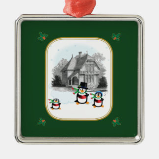 Viktorianisches Caroling Pinguine Ornament Aus Metall
