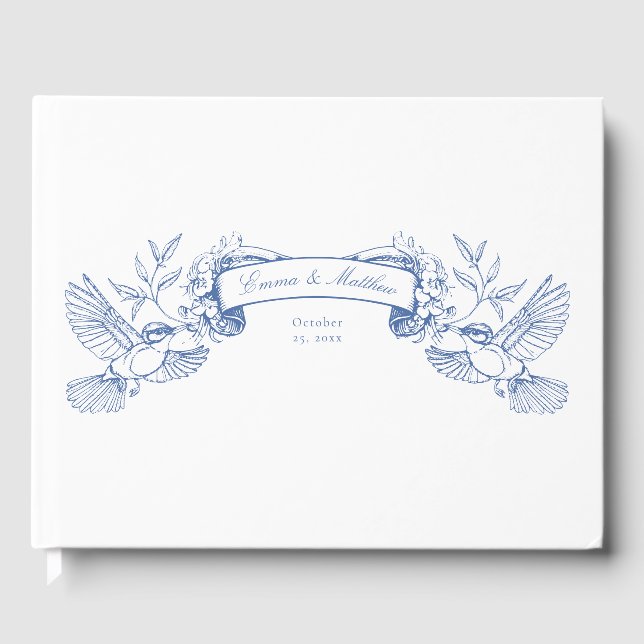 Viktorianisches Chinoiserie Blauer Botanischer Vog Gästebuch (Vorderseite)