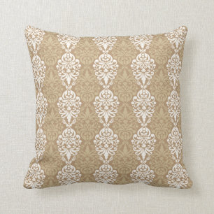 Viktorianisches Creme-Gold-Vintage-Damask-Lace-Mus Kissen