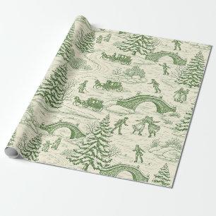 Viktorianisches Creme-Grün-Winter-Toile-Muster Geschenkpapier