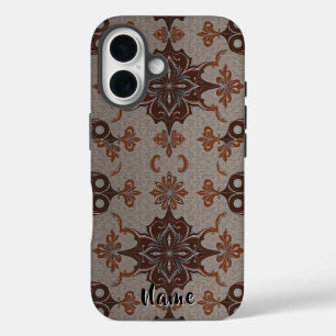 Viktorianisches Damask Brown Copper Muster iPhone 16 Hülle
