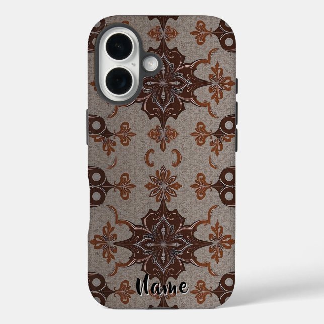 Viktorianisches Damask Brown Copper Muster Case-Mate iPhone Hülle (Rückseite)