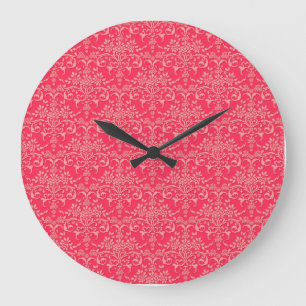 Viktorianisches Damask-Stilmuster für Rot und PInk Große Wanduhr