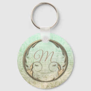 Viktorianisches Damastskriptgold grün Schlüsselanhänger