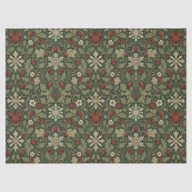 Viktorianisches dunkles Botanisches rotes Beeren-W Seidenpapier (Vorderseite)