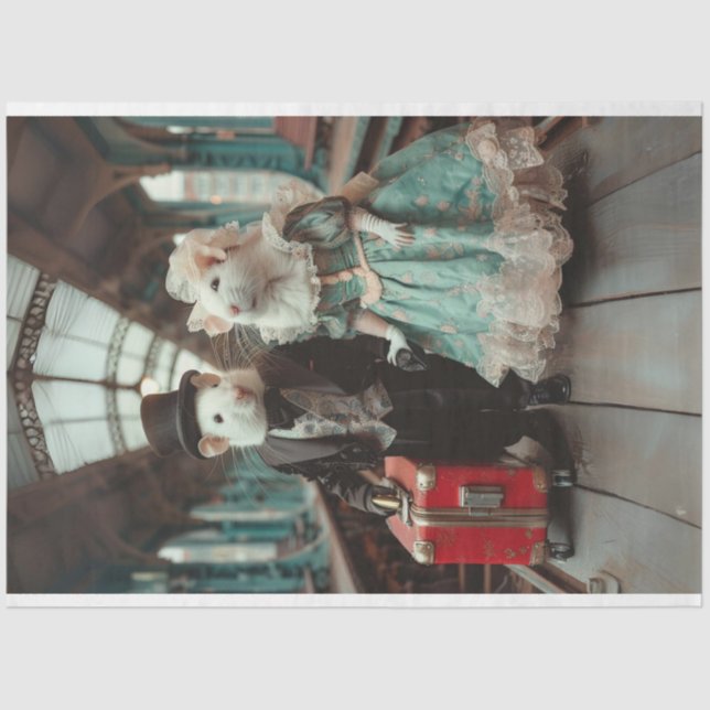 Viktorianisches, elegant gekleidetes Mouse Couple  Seidenpapier (Vorderseite)