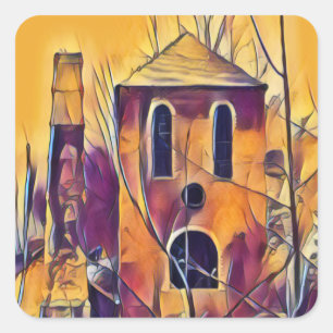 VIKTORIANISCHES ENGLAND-GEBÄUDE QUADRATISCHER AUFKLEBER