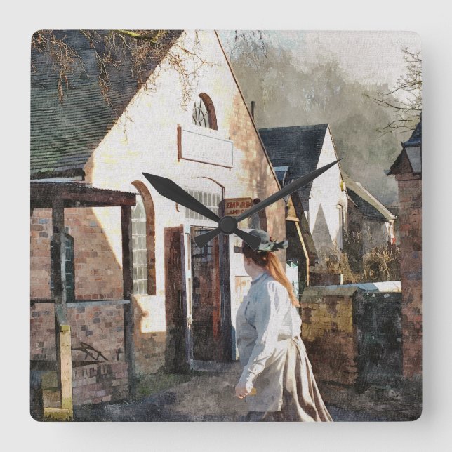 VIKTORIANISCHES ENGLAND QUADRATISCHE WANDUHR (Vorderseite)