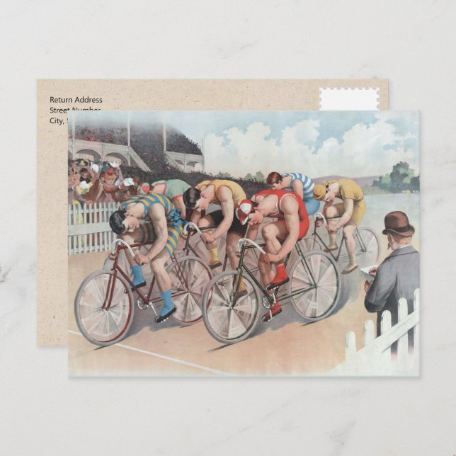 Viktorianisches Fahrrad Race Watercolor Holiday Po Postkarte (Vorne/Hinten)