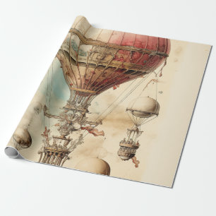 Viktorianisches Fantasy-Luftschiff - Rosa, Beige u Geschenkpapier