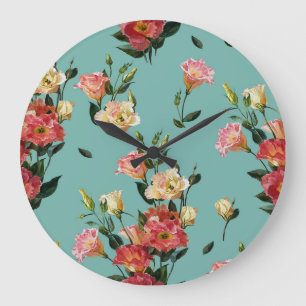 Viktorianisches florales Lisianthus-Aquarellmuster Große Wanduhr
