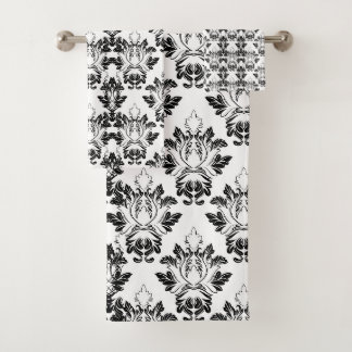 Viktorianisches florales Muster nahtlos Schwarz We Badhandtuch Set