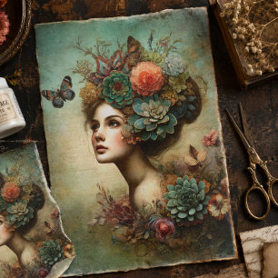 Viktorianisches florales Porträt Antike Decoupage  Seidenpapier
