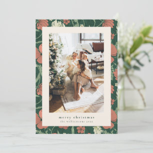 Viktorianisches florales rotes grünes Weihnachtsfa Feiertagskarte