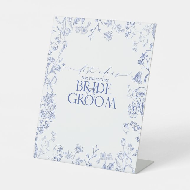 Viktorianisches Französisch - Blaue und weiße Blüt Sockelschild (Vorderseite)