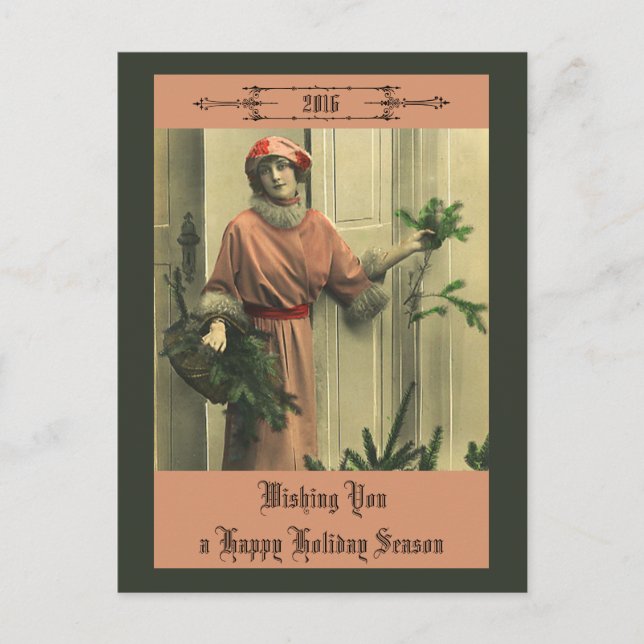 Viktorianisches glückliches neues Jahr Feiertagspostkarte (Vorderseite)