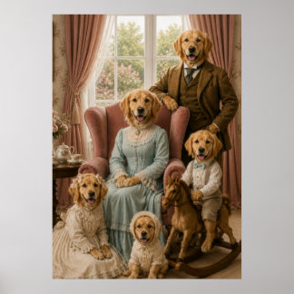 Viktorianisches Golden Retriever-Familienporträt | Poster