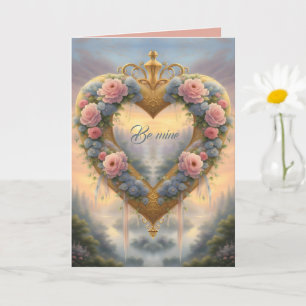 Viktorianisches, goldenes Herz mit Blume und Spric Karte