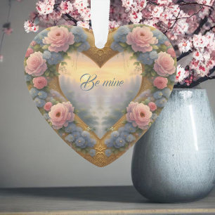 Viktorianisches, goldenes Herz mit Blume und Spric Ornament