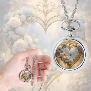 Viktorianisches goldenes Herz mit Rose, Vintag Armbanduhr