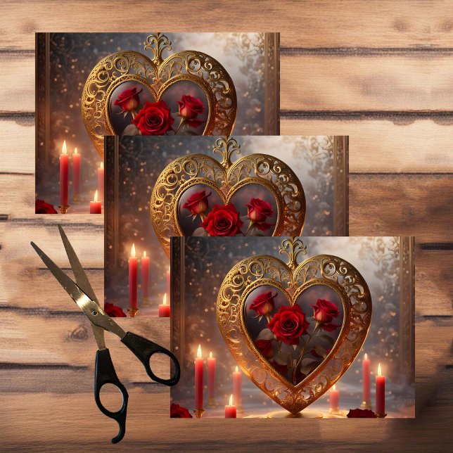 Viktorianisches goldenes Herz mit rote Rosen, Vint Seidenpapier (Von Creator hochgeladen)