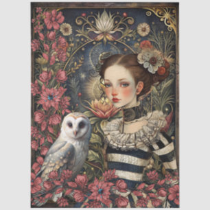 Viktorianisches Gothic-Mädchen Weiße Eule Florales Seidenpapier