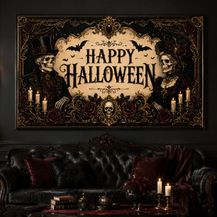 Viktorianisches Gothic-Skelett Schwarze Rose Hallo Poster